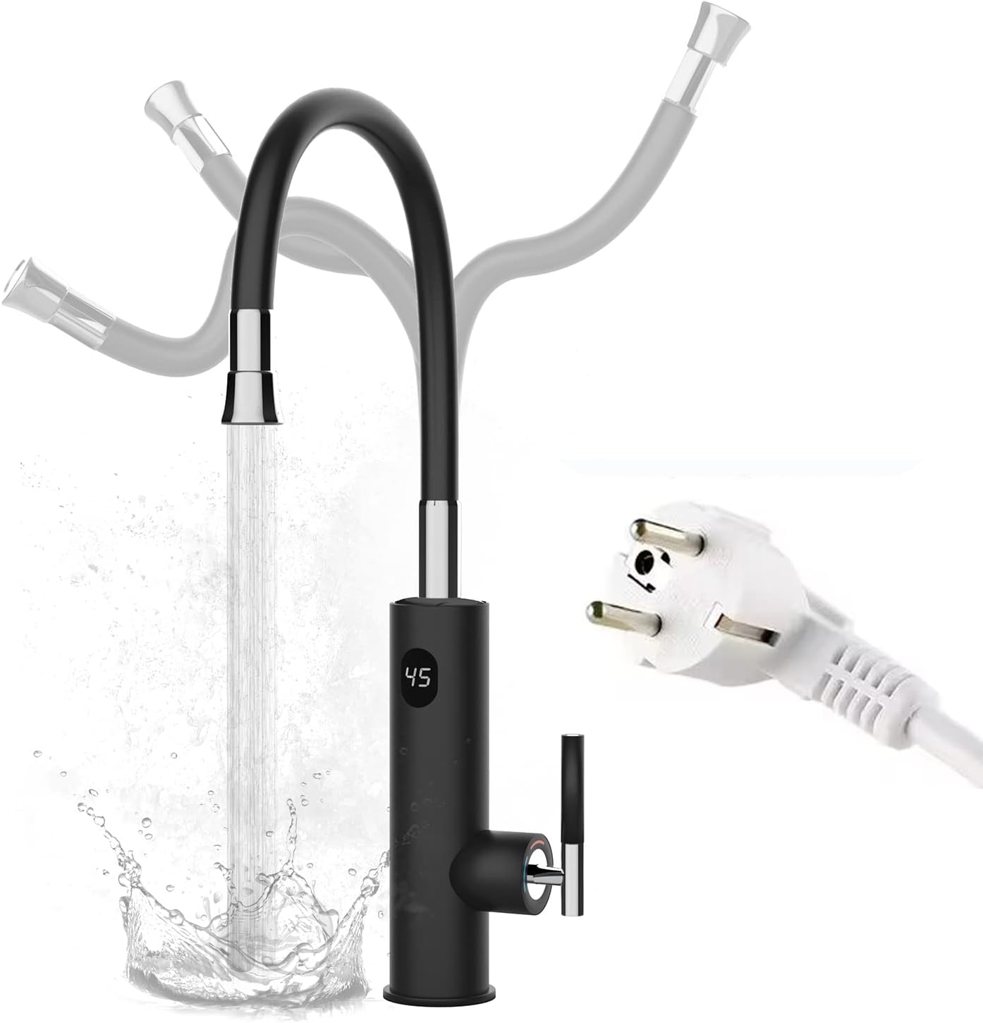 [nie Benutzt]3200 W Elektrischer Durchlauferhitzer-wasserhahn, 360° Drehbarer Küchenspülen-wasserhahn Aus Edelstahl Mit Led-temperaturanzeige Und Flexiblem Auslauf, 230 V Sofortheizhahn