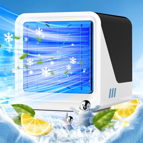 Condizionatore D'Aria Portatile, Ventilatore Usb 3 In 1 Con Raffreddamento Ad Acqua, Serbatoio D'Acqua Da 500 Ml, 3 Velocità, 7 Luci Colorate, Condizionatore D'Aria Portatile, Raffrescatore D'Aria Per