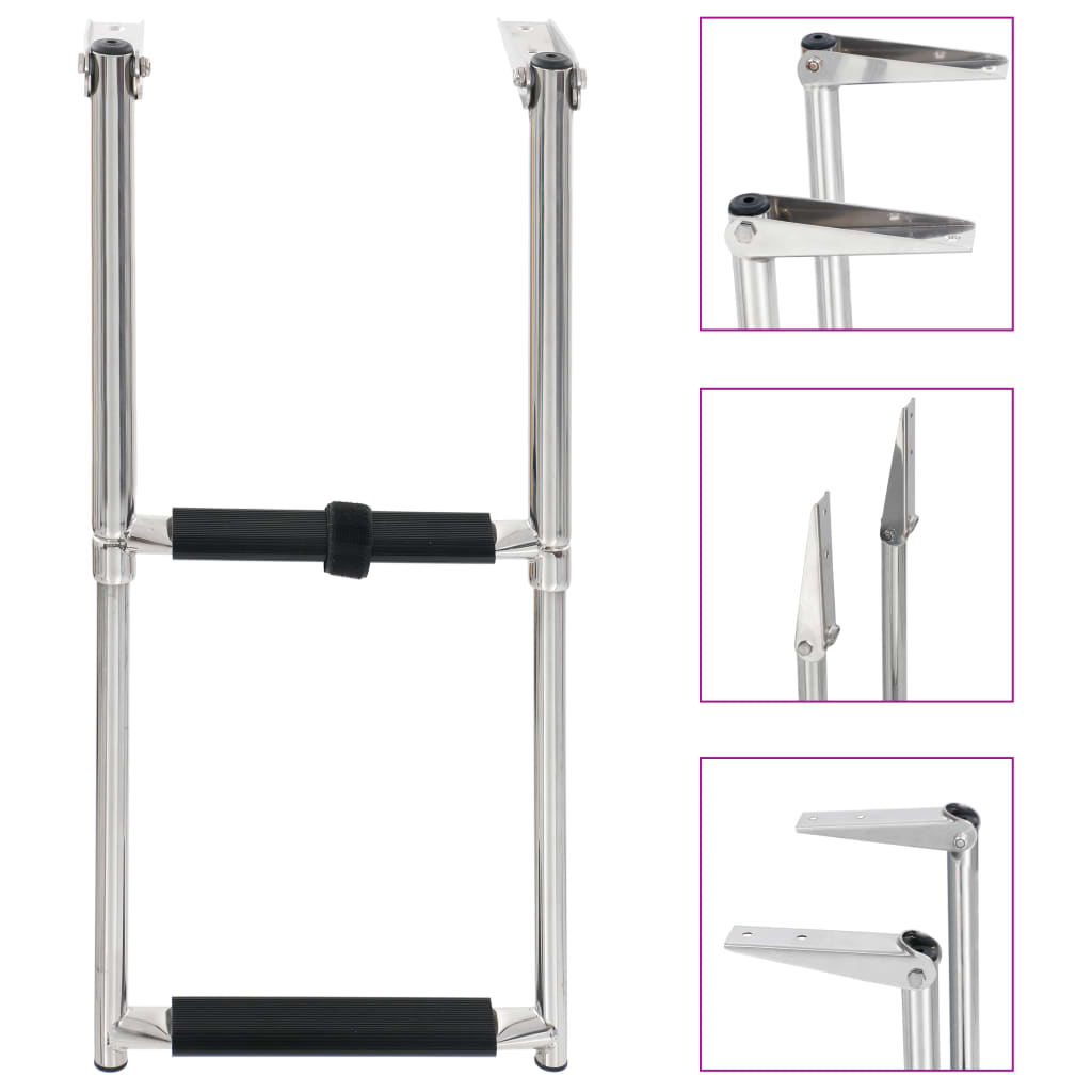 vidaXL Escalera de Embarque Plegable 2 Peldaños Acero Inoxidable