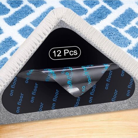 Fixe tapis anti-dérapant triangle adhésif réutilisable, pour parquet et carrelage, lot de 12