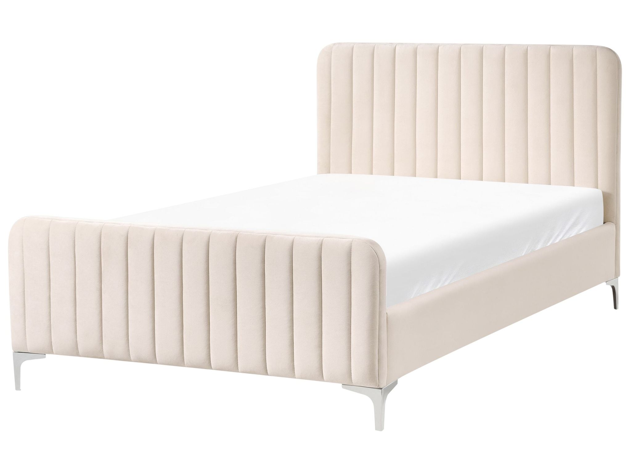 Beliani Bed Frame Light Beige Velvet Eu Small Double Size 4ft Tufted Headboard Metal Legs Modern Design Lunan