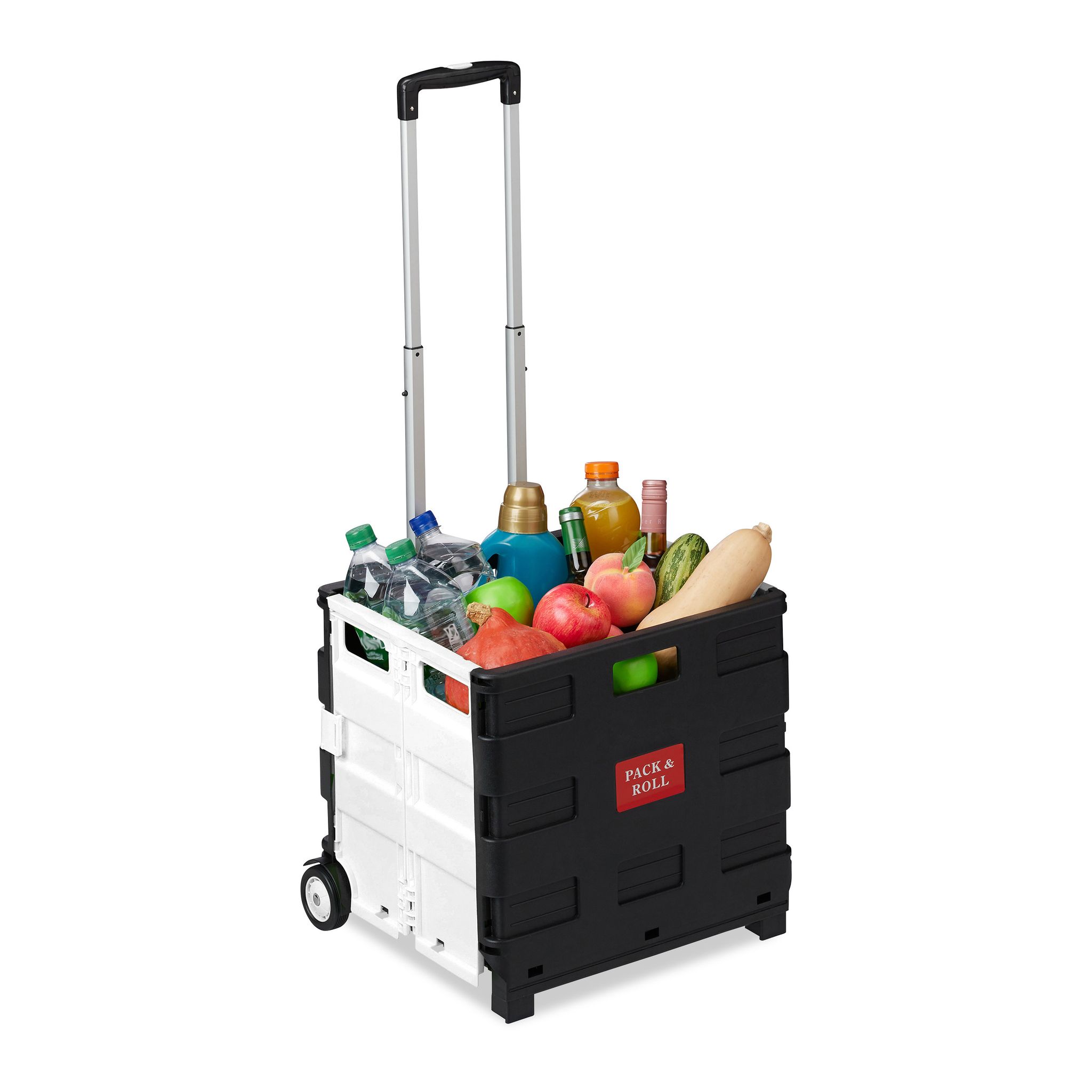 Relaxdays Shopping Trolley, Foldable, Up To 35 Kg, 50 L, With Telescopic Handle, Shopping Transport Cart, Black/grey