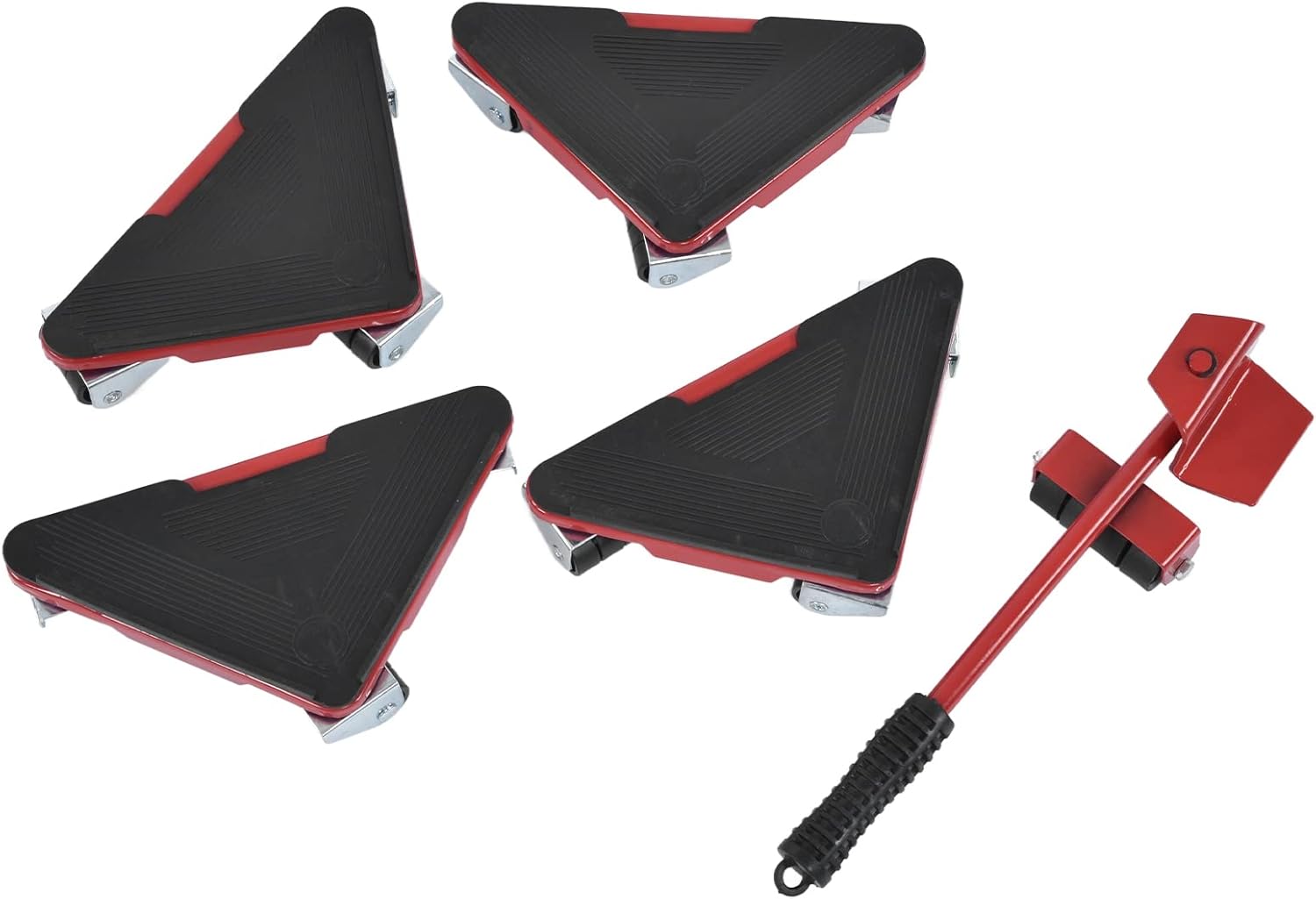 Lève-meubles triangulaire mobile en fonte, charge 300 kg, 4 roulements et tige de poussée