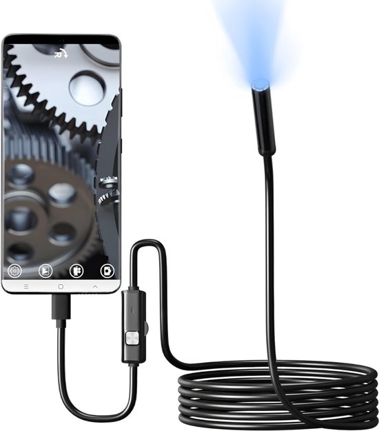 Endoscopio Usb Per Iphone – Telecamera Di Ispezione Wireless Hd – Telecamera Di Ispezione Endoscopica Wifi Per Android E Iphone - 1 M – Nero