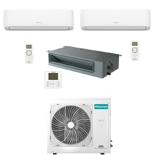 Climatizzatore Condizionatore Hisense R32 Trial Split Inverter Hi Comfort Wifi Più Canalizzabile 7000 + 9000 + 18000 Btu Con U.e. 3amw72u4rjc Classe A++/a+