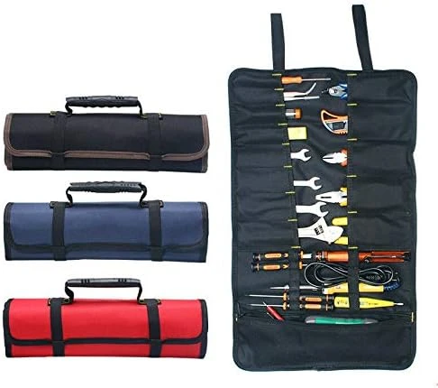 Organiseur d'outils pliable en toile noire, poches multiples, pour électriciens et charpentiers