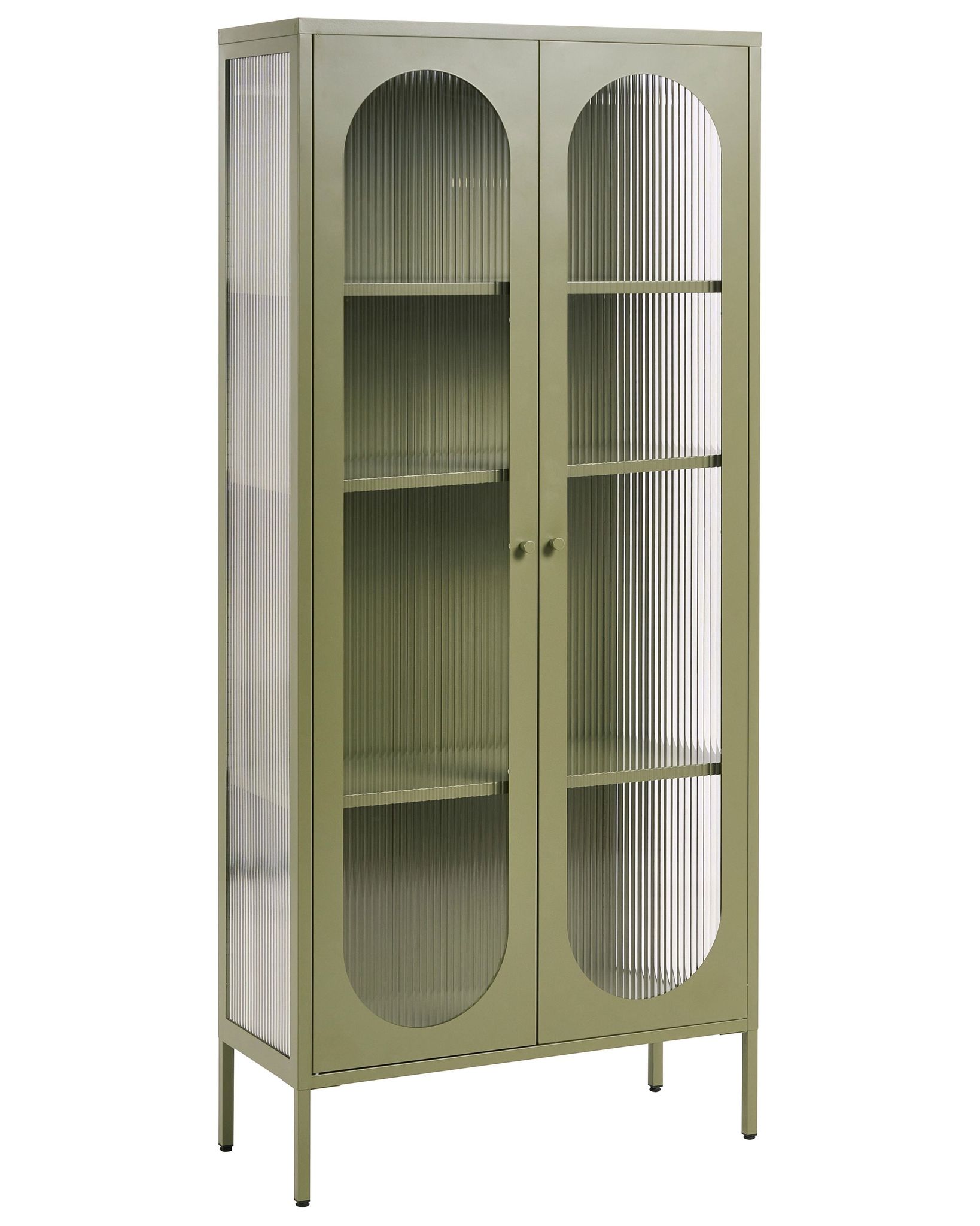 Beliani Office Cabinet Green Steel 80 X 35 X 181 Cm Metal 2 Doors Glass Front And Sides Display Foxton