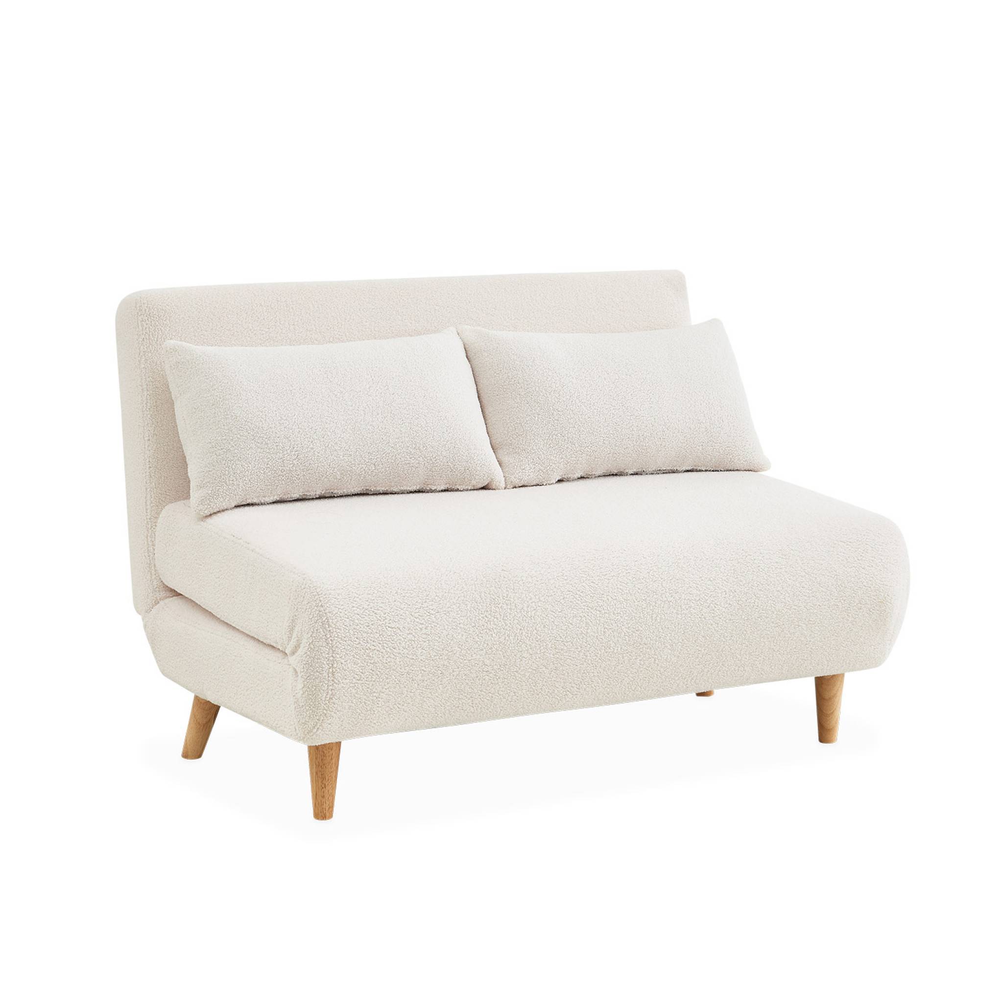 Sweeek - Canapé Convertible En Tissu Bouclettes Blanches- Guesta - 2
