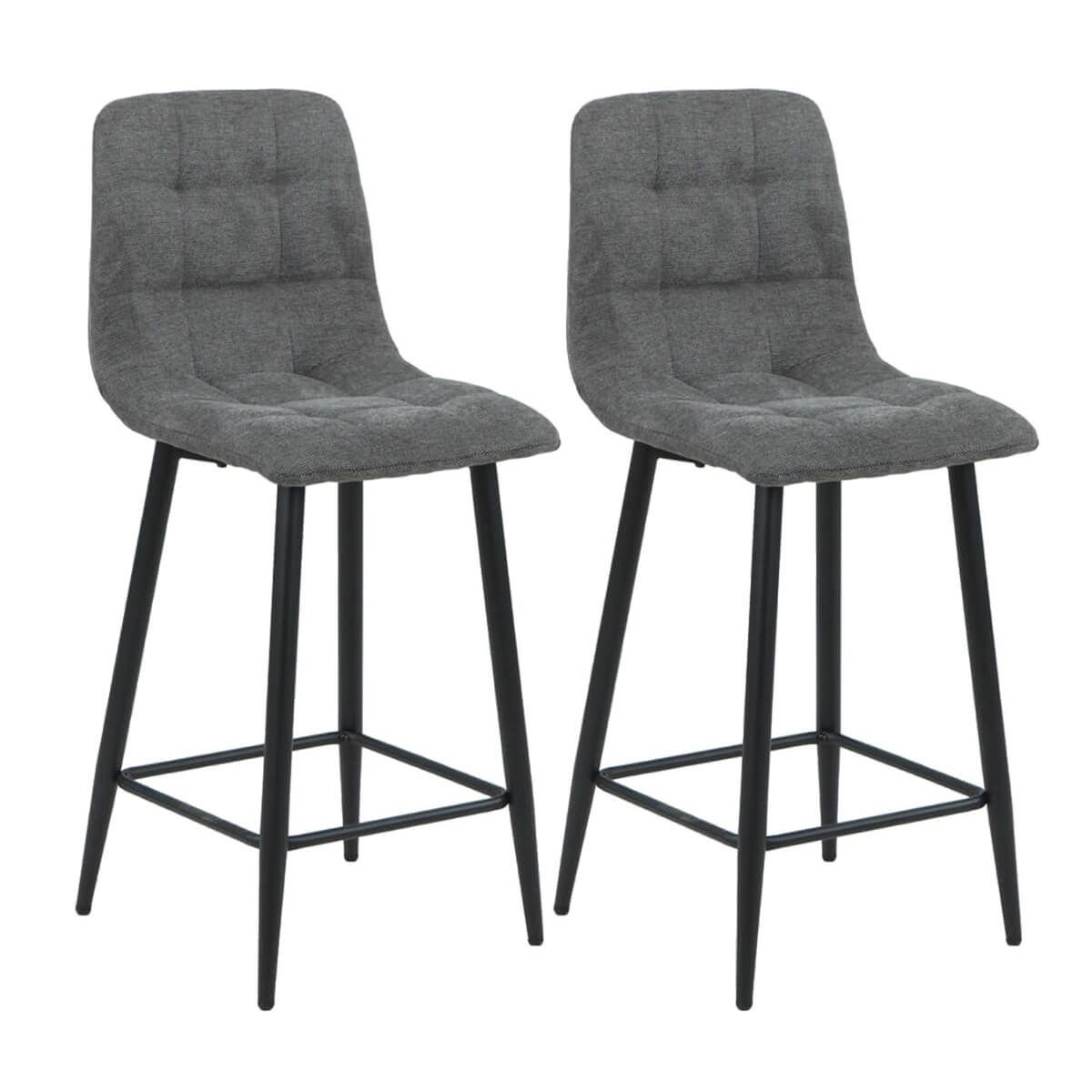 Ernest - Lot De 2 Tabourets De Bar Tissu Gris Pieds Métal Gris