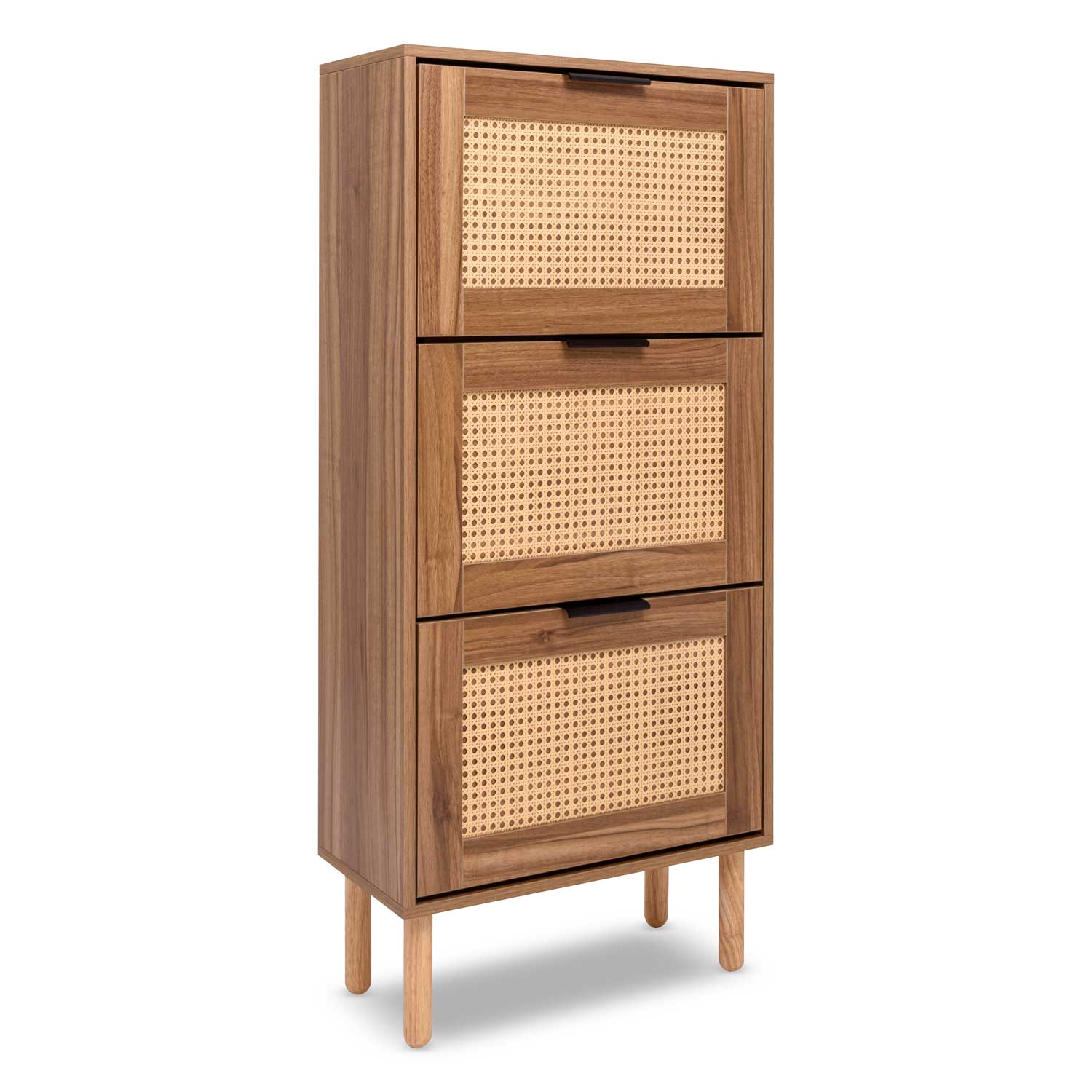 Frankystar – Meuble À Chaussures 3 Niveaux En Bois Mdf Et Rotin