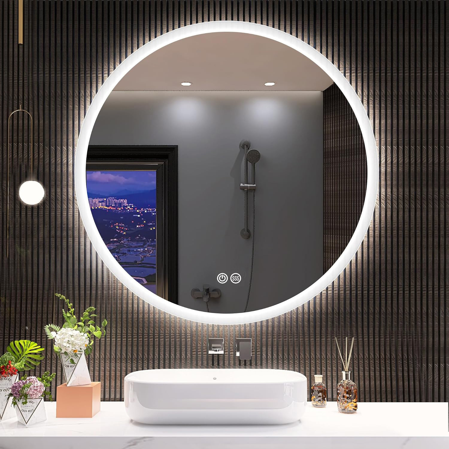 Freosen - 60 Cm Miroir Rond Lumineux Salle De Bain Miroir Salle De Bain