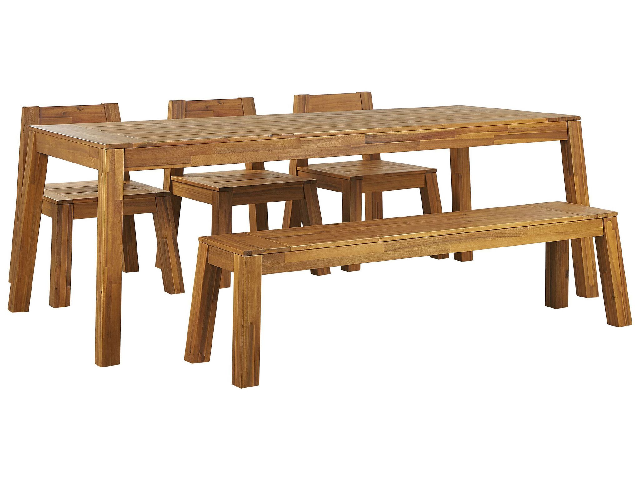 Beliani 5 Piece Garden Dining Set Indoor Outdoor Table Bench Chairs Laminated Acacia Wood Livorno