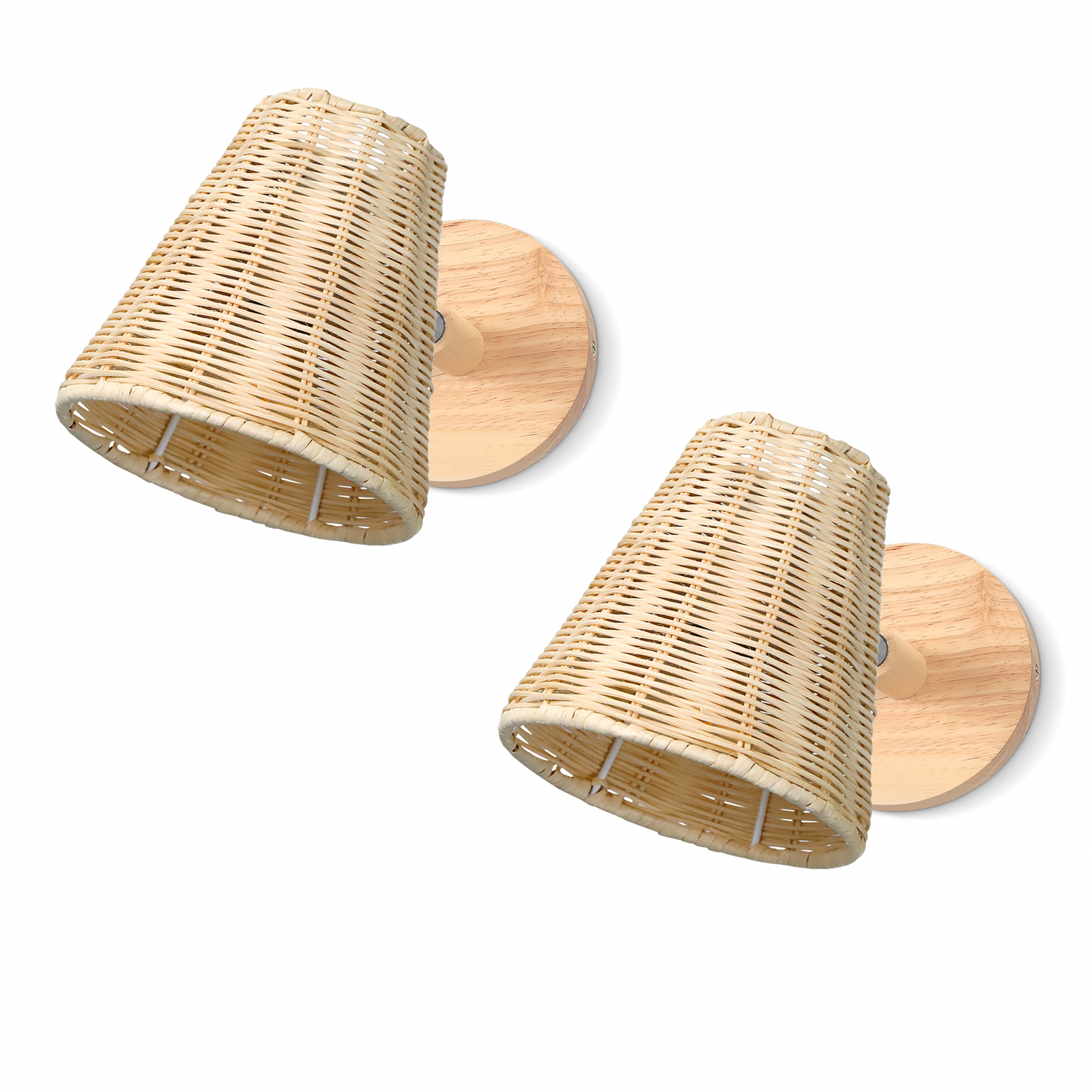 2pcs Lampe Murale Tissées À La Main, Appliques En Rotin, Appliques En Bois, Applique Murale Rétro Modernes Pour Chambres, Salons Et Balcons