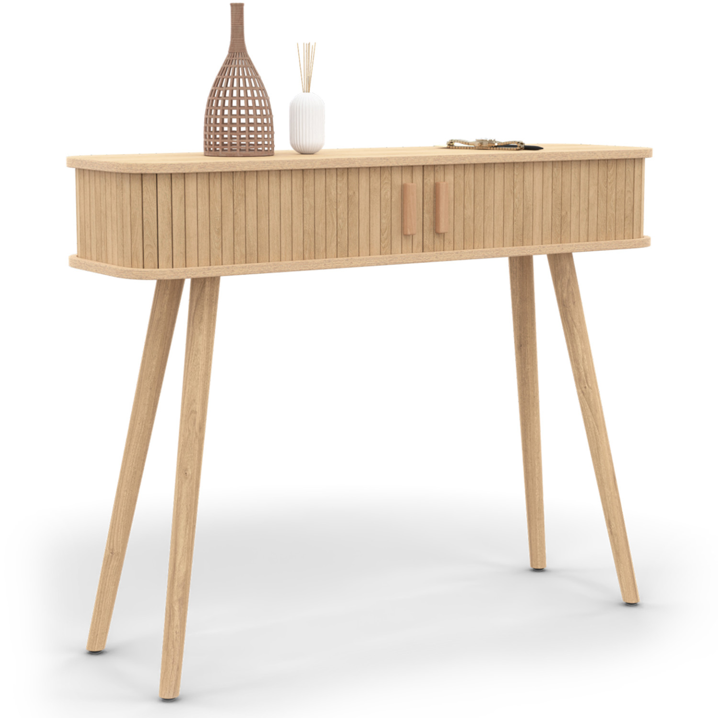 Idmarket - Console 2 Portes Coulissantes Romie Lattes Tasseau Bois