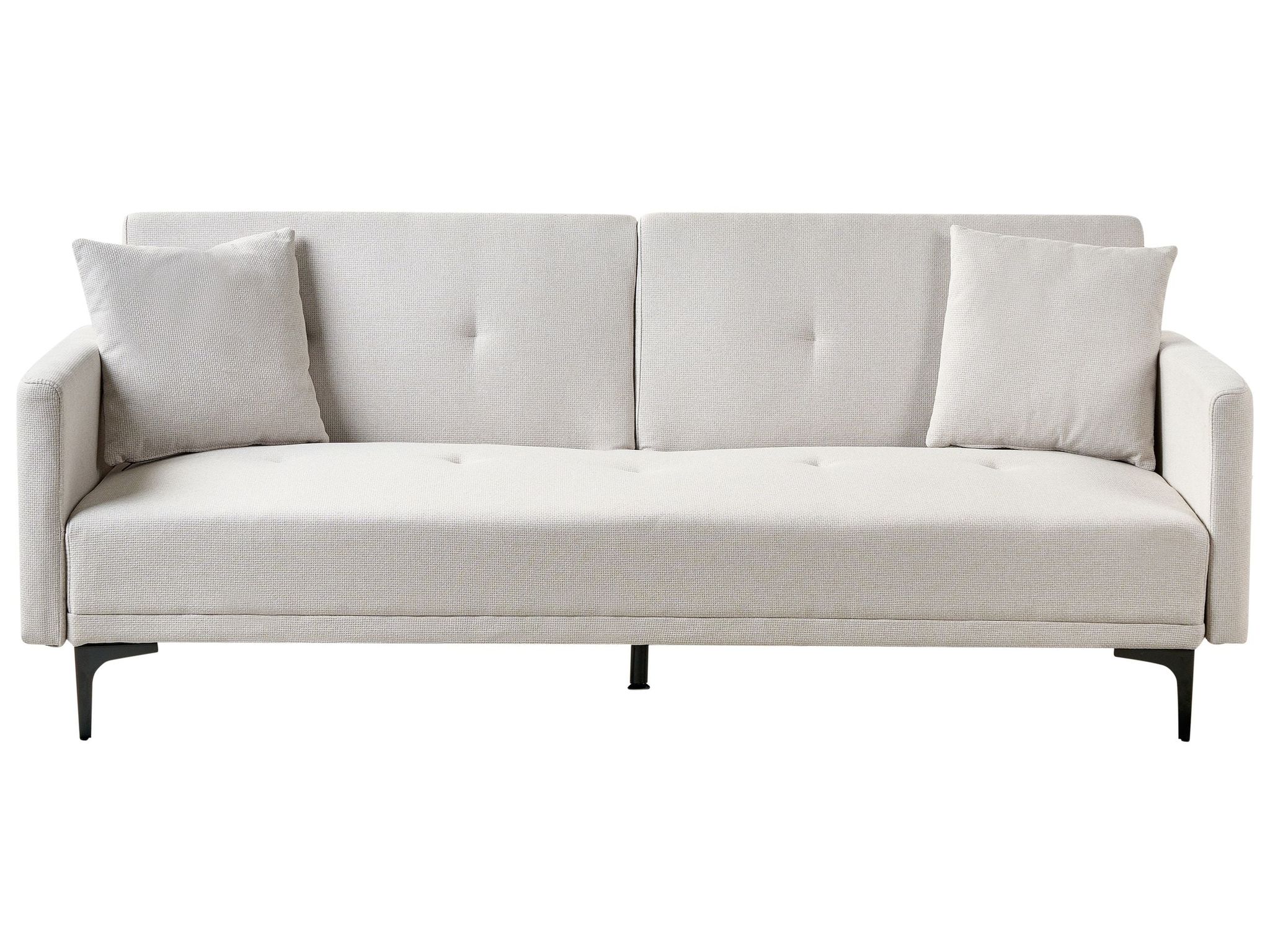 Beliani 3-sitzer Schlafsofa Hellbeige Stoffbezug Gesteppt Mit Schwarzen Metallbeinen 2 Kissen Retro Klappsofa Wohnzimmer Sofa Mit Schlaffunktion