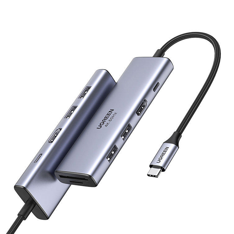 Ugreen 6In1 Multifunktionaler Usb-C Hub - 2X Usb Hdmi 4K Sd- Und Tf-Kartenleser Usb-C Pd 100W Grau - Bild 6