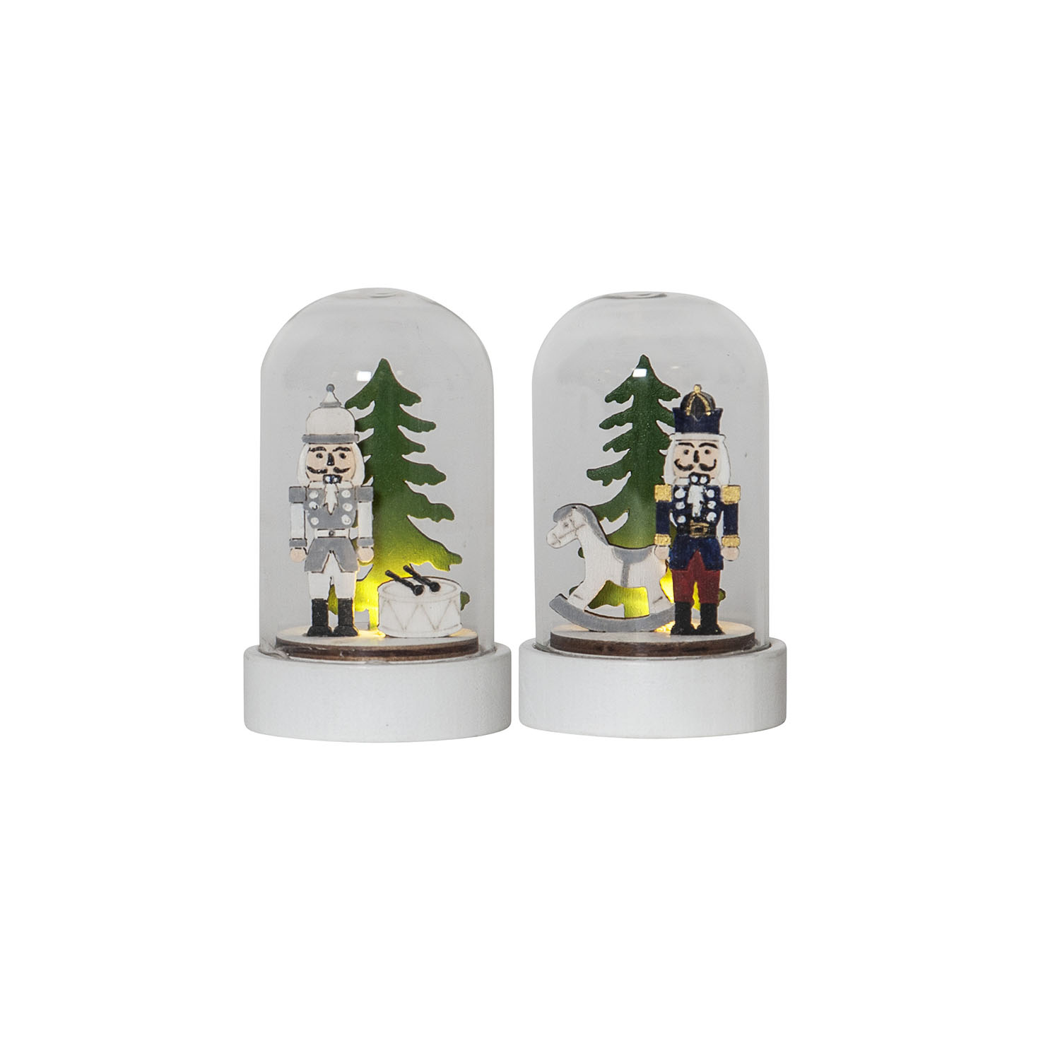 Star Trading Gelb - Led Weihnachtsdeko ,Nutcracker', 2Er Set Glaskuppeln Mit Nussknacker Und Tanne Aus Holz, Batteriebetrieb, H 9Cm