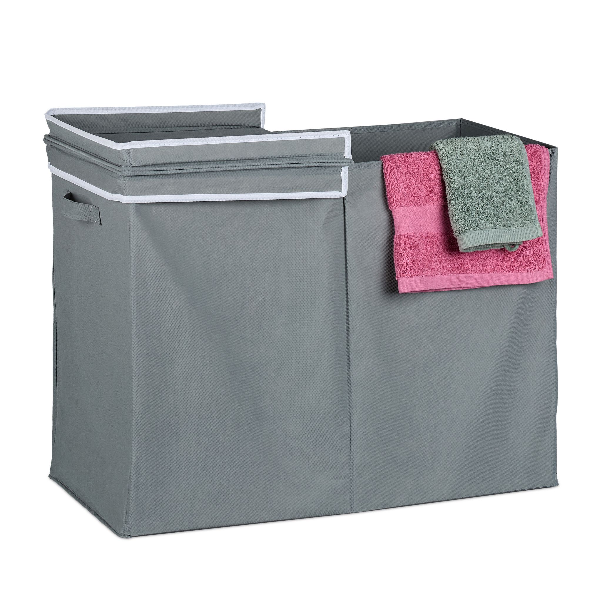 Cesto Portabiancheria Con Coperchio, 100 L, Contenitore Panni Sporchi In Stoffa Pieghevole, 50x68x34cm, Grigio - Relaxdays