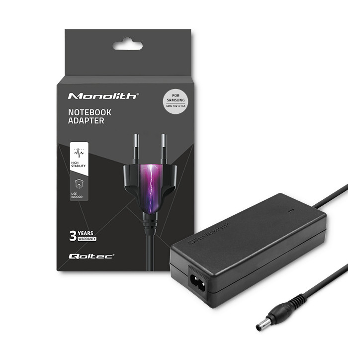 Qoltec Schwarz Samsung Laptop-Netzteil 60W 19V 3,15A 5,5 X 3,5 Mm + Pin + Netzkabel