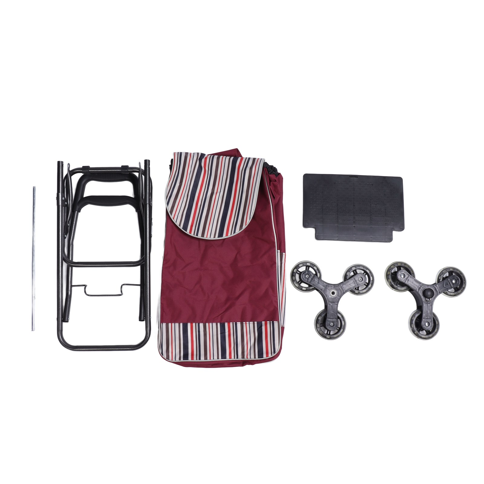 Chariot pliant en acier inoxydable, charge 30 kg, roues stables, sac fourni, rouge