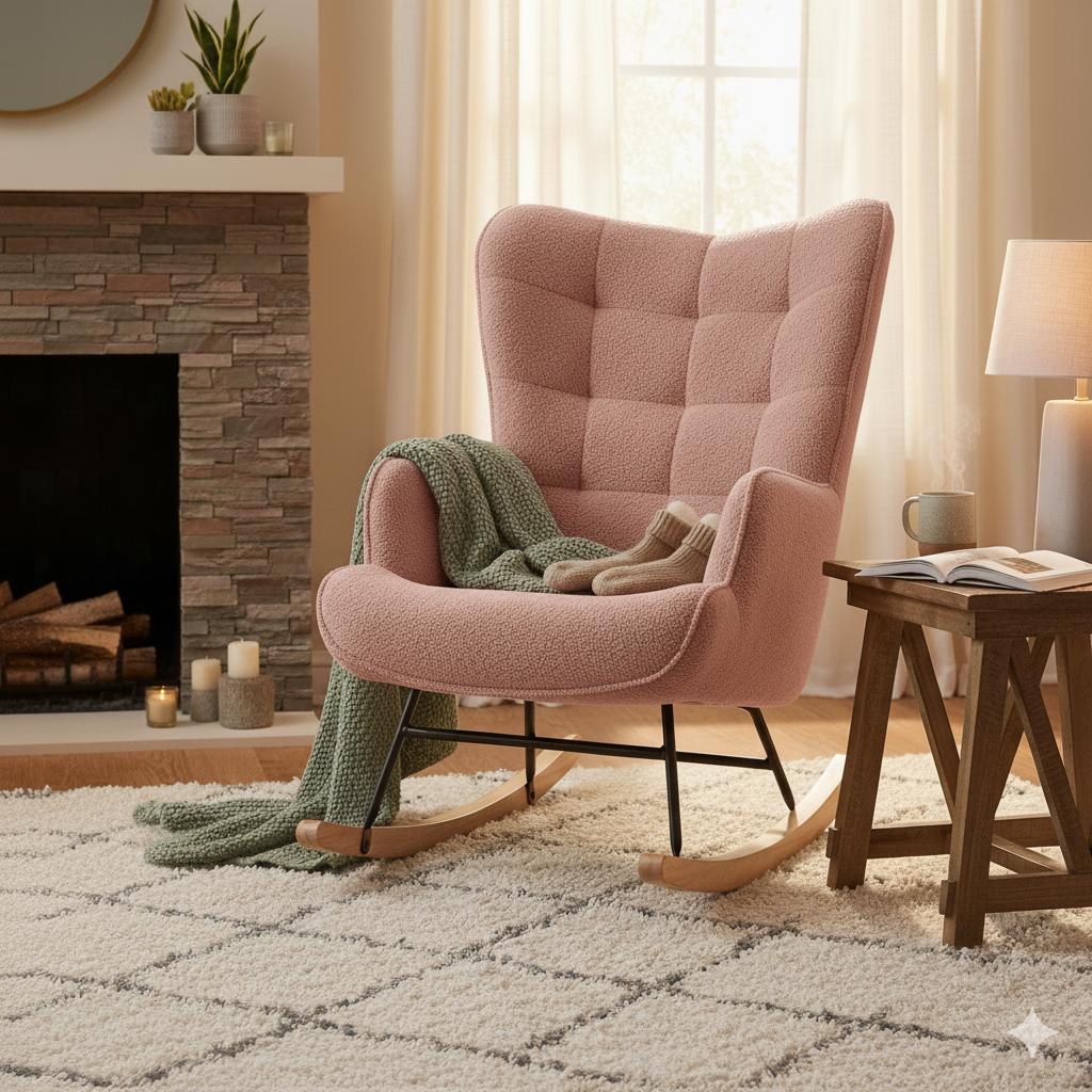 Fauteuil À Bascule - Scandinave - Dossier Capitonnée En Carré