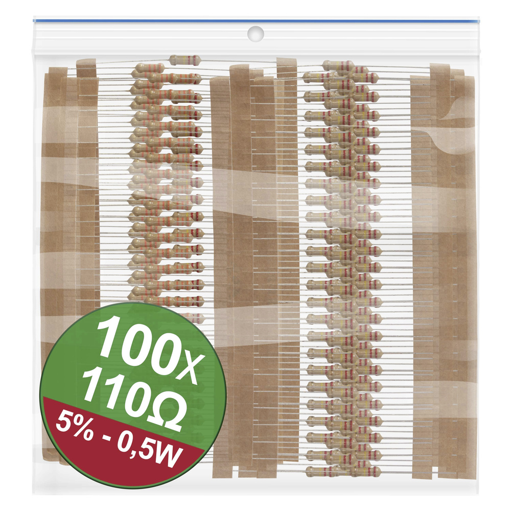 Quadrios Braun 22P110 22P110 Kohleschicht-Widerstand Sortiment 100 Ω Axial Bedrahtet 0.5 W 5 % 1 Set
