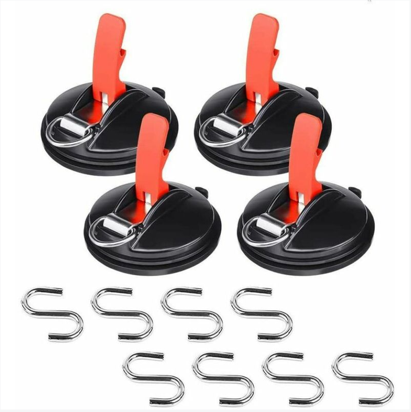 Lot de 4 ventouses avec crochets en S, fixation adhésive, charge 22 kg