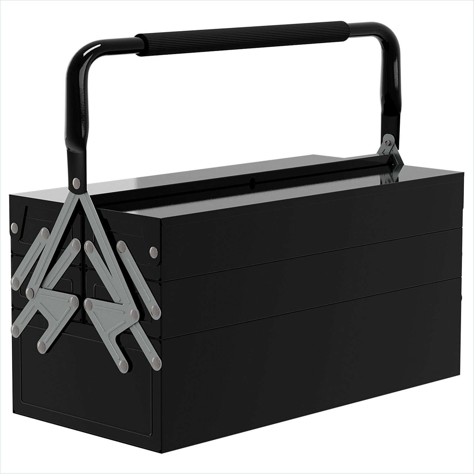 Coffret à outils 3 niveaux en acier, 5 plateaux rétractables, 45 cm, poignée EVA