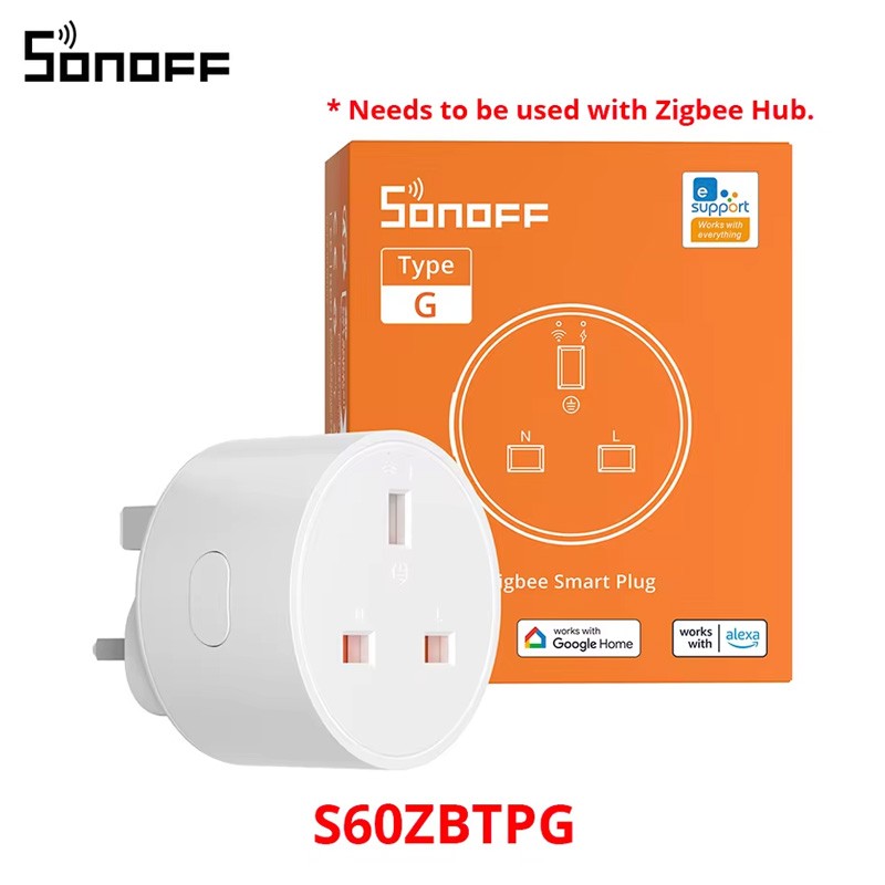Enchufe Inteligente Zigbee SONOFF S60ZB IPlug, Monitoreo de Energía, Enchufe Inalámbrico con Temporizador, Interruptor Inteligente, Control por Voz, Compatible con Google Home y Amazon Alexa