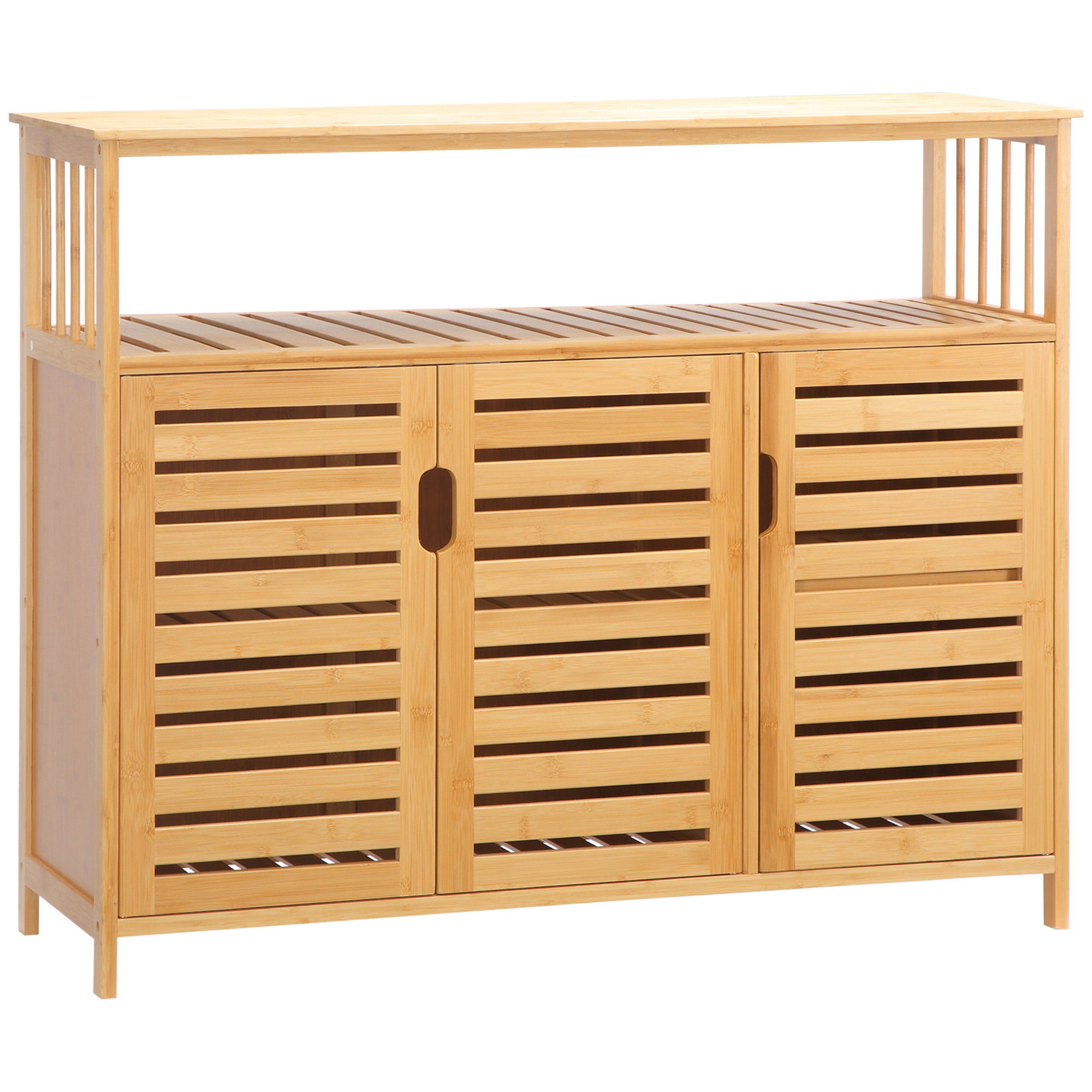 Homcom - Buffet Meuble De Rangement Bois Bambou À Lattes Style Naturel
