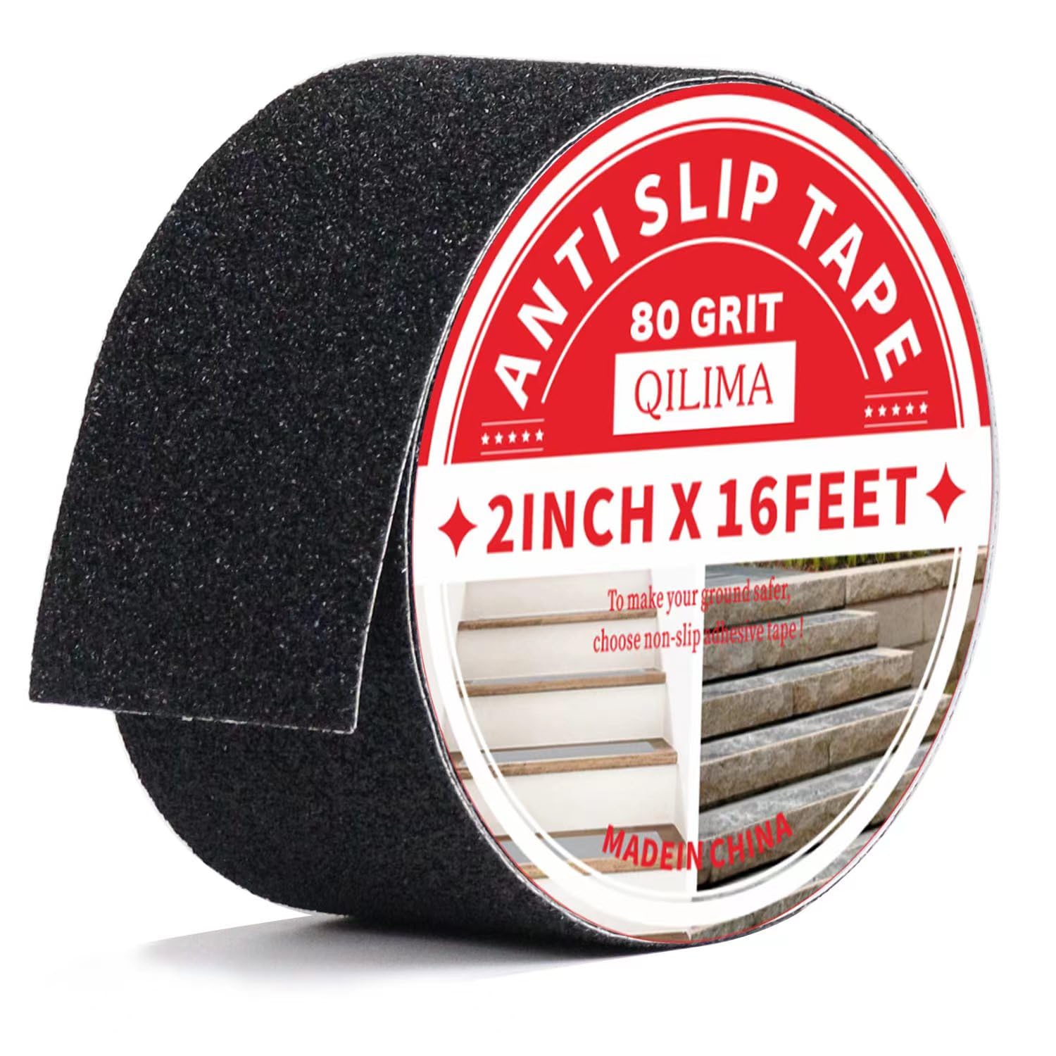 Ruban antidérapant noir 5 cm x 5 m, adhésif étanche intérieur extérieur, pour escaliers et marches