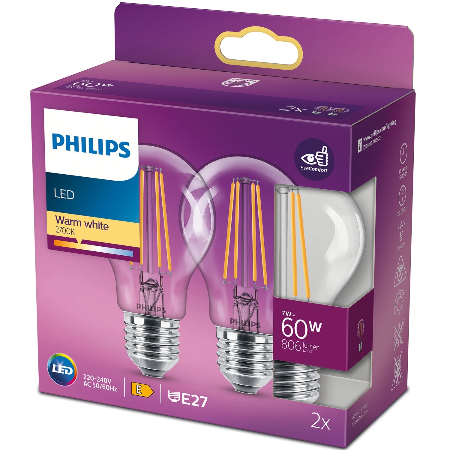 Philips LED Classic E27 Lampe, 60 W, Tropfenform, A60, klar, warmweiß - Bild 5