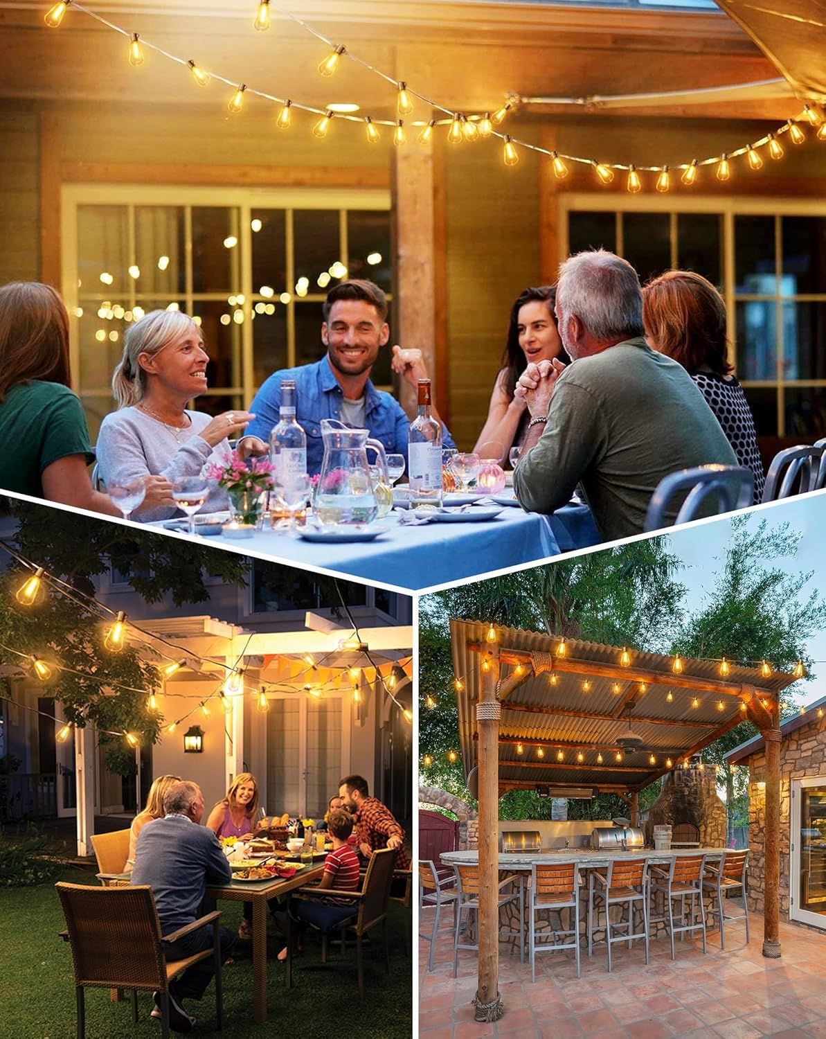 Lichterkette Für Den Außenbereich, 15 M, 25 + 2 Led-lichterketten, Gartenbeleuchtung, Außenbeleuchtung Für Terrasse, Pergola, Balkon, Eu-stecker