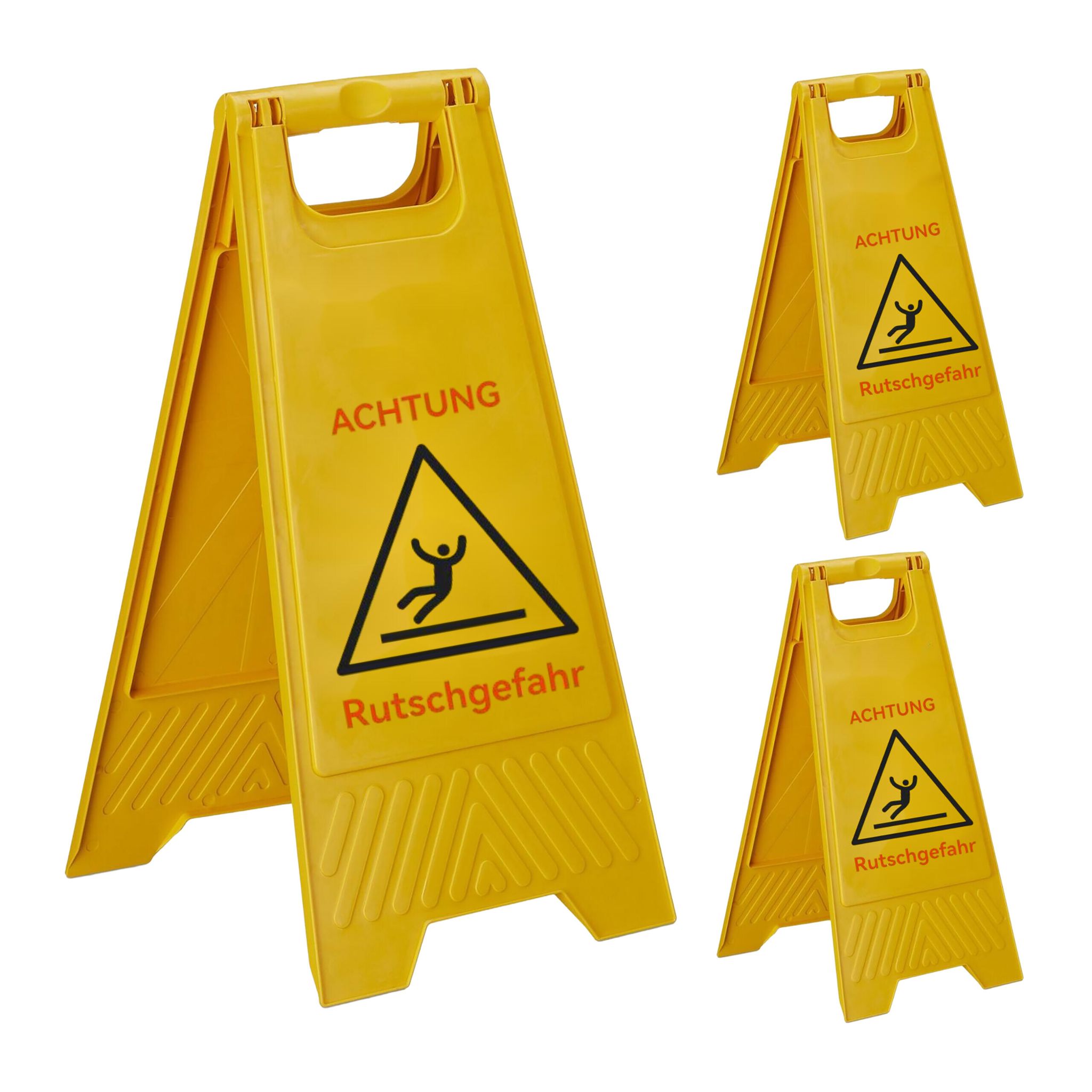 Relaxdays Caution Slippery Floor Sign, Set Of 3, Foldable, Double-sided, Plastic, Yellow