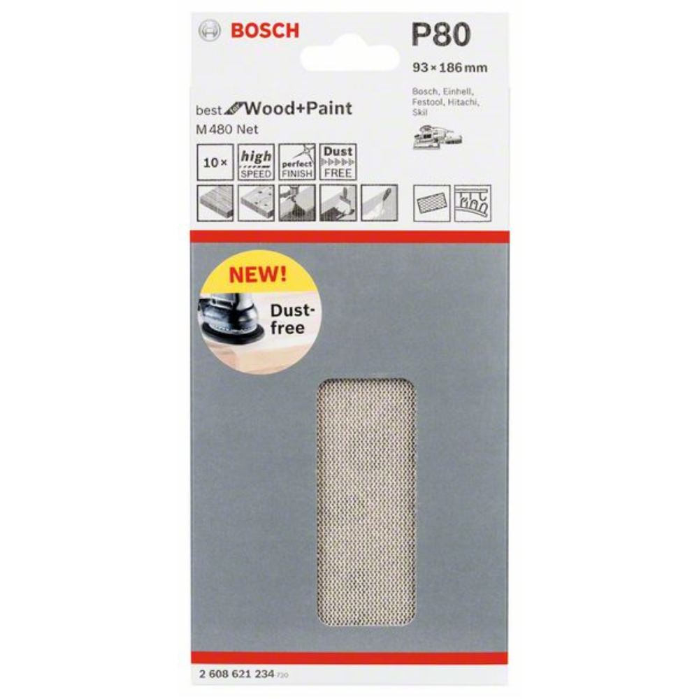 Photo de Bosch Feuilles maillées M480 · 93 × 186 mm · P80 · paquet de 10
