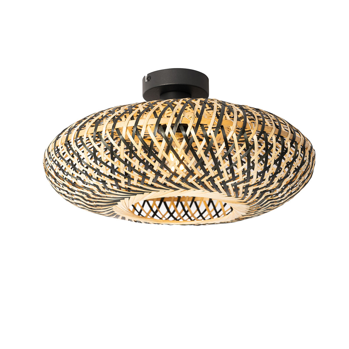 Qazqa Plafonnier Intelligent Noir En Bambou 40 Cm Avec Wifi A60 -