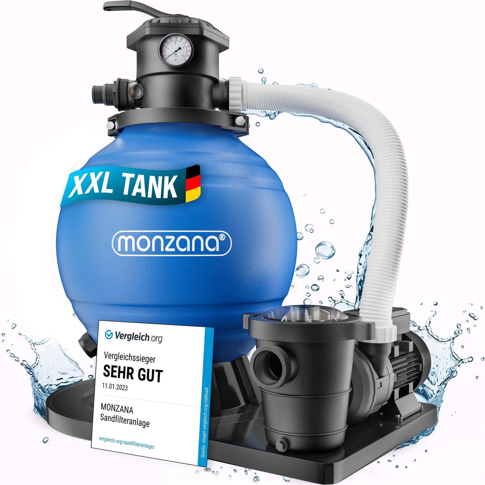 Monzana® Sandfilteranlage Sf159k 15.900l/h Bis 70.000l Pool 7 Wege Ventil 2in1 Adapter Ø32-38mm 600w Filteranlage Pumpe Filterkessel