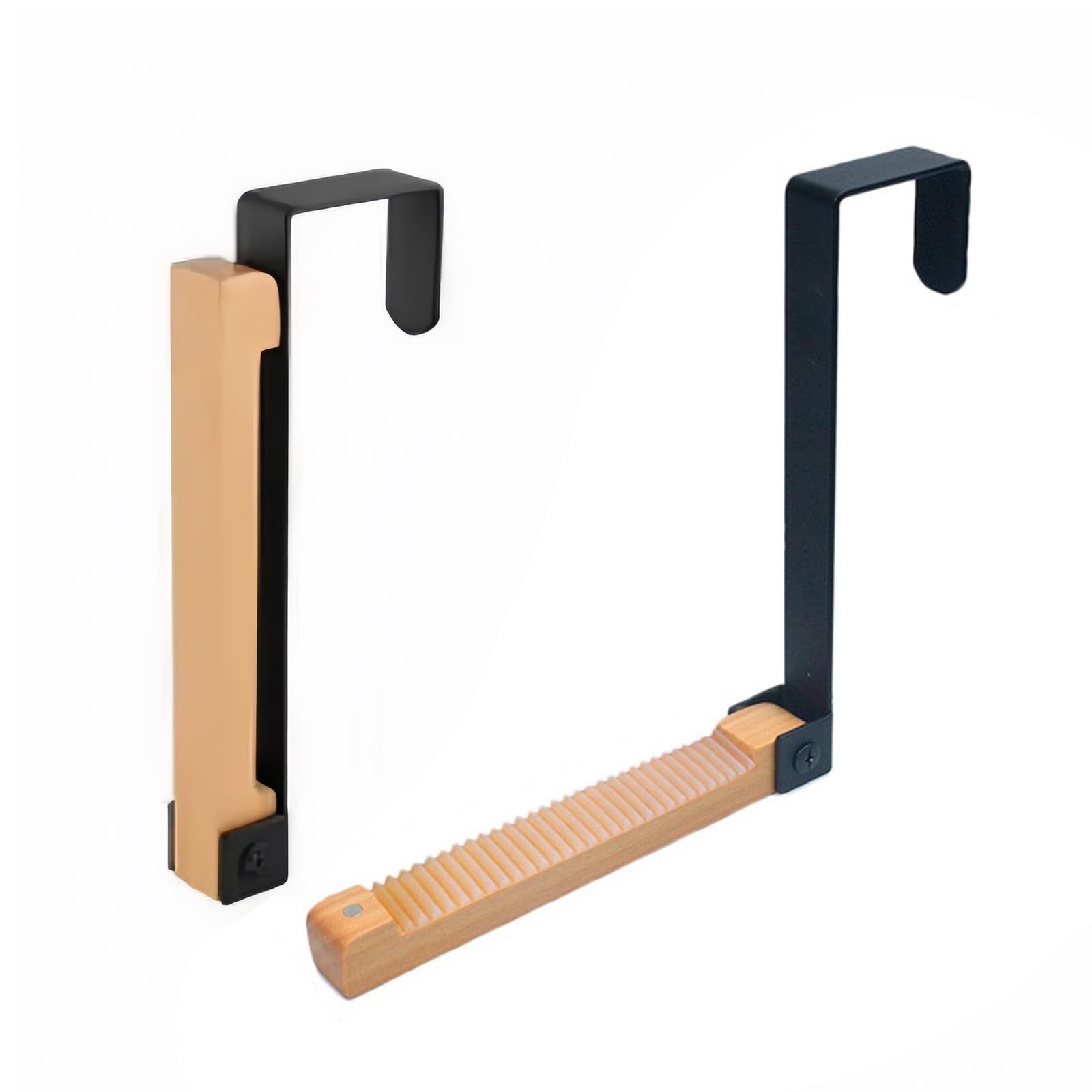 Crochets de porte pliables en métal et bois, sangles antidérapantes, lot de 2