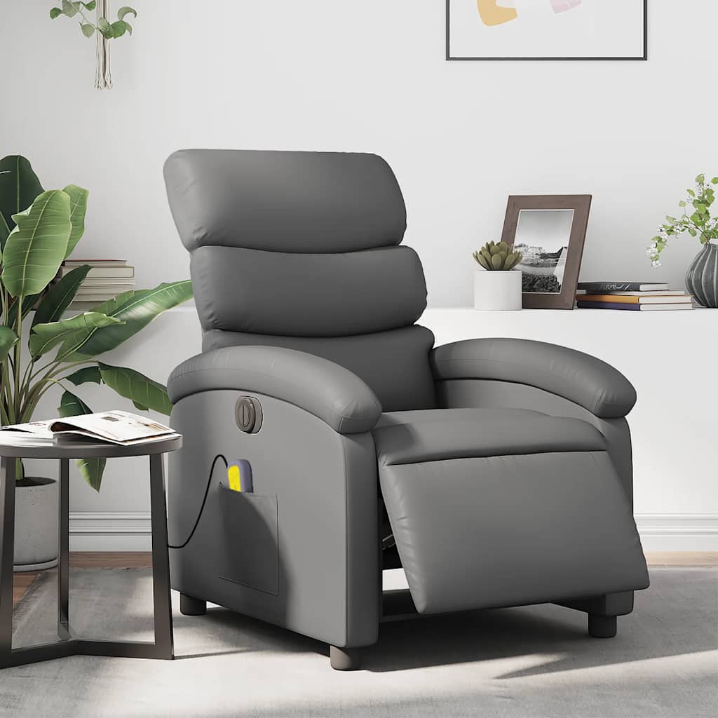 vidaXL Fauteuil de massage, relaxation électrique similicuir gris
