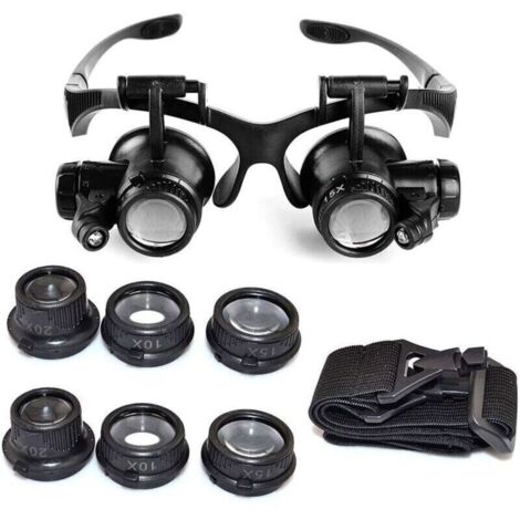 Loupe frontale serre-tête à 4 grossissements 10x, 15x, 20x et 25x, éclairage LED, lentille acrylique