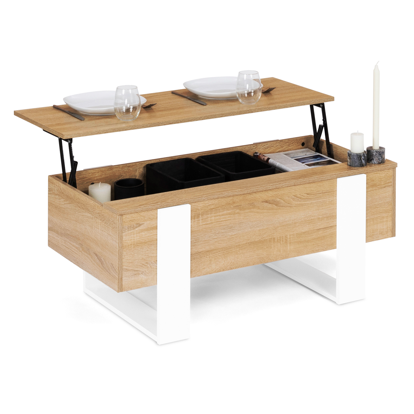 Idmarket - Table Basse Plateau Relevable Rectangulaire Phoenix Bois Et Blanc