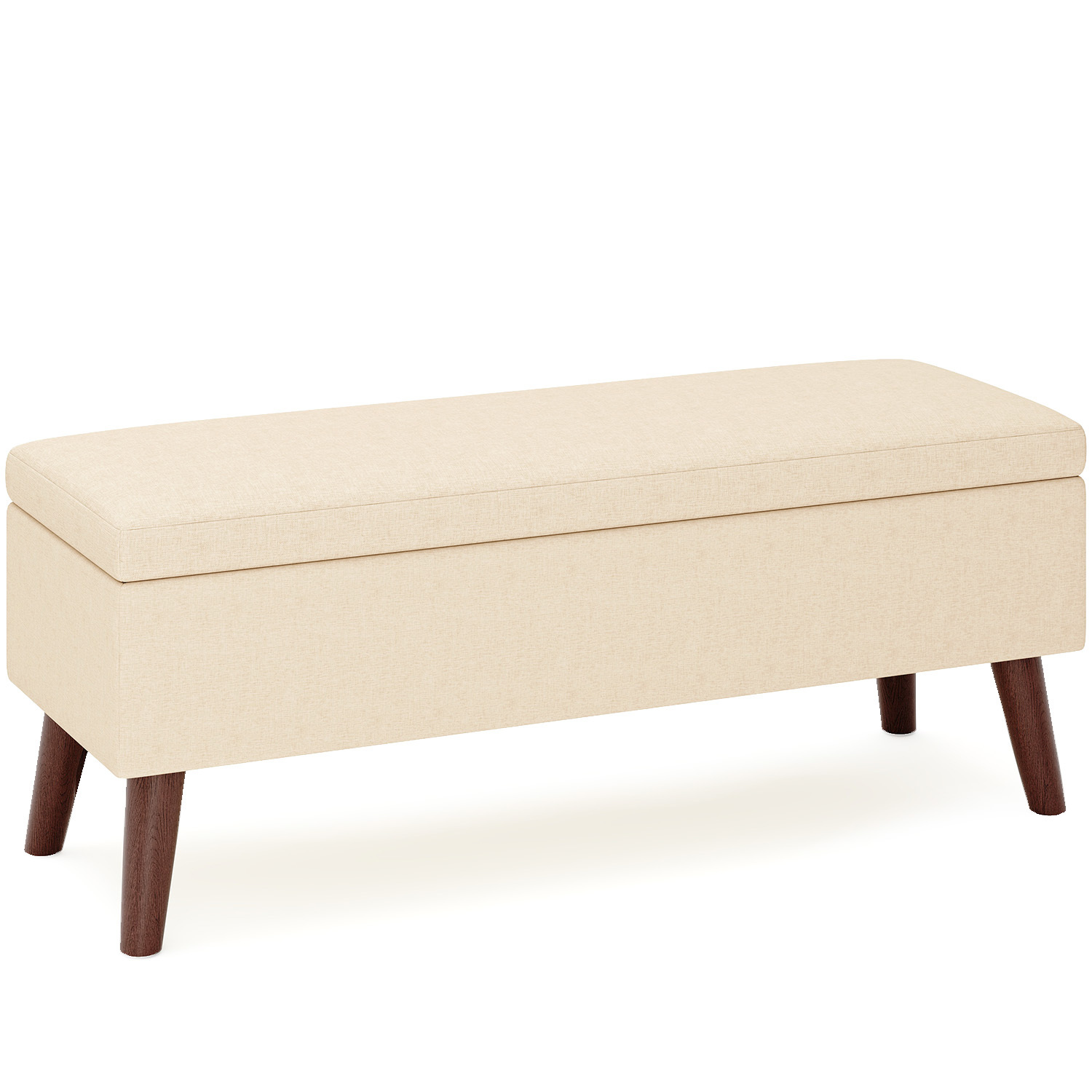 Aufbewahrungsbank 110 Cm Bealife Gepolsterter Betthocker 2-in-1 Leinenstoff Verstellbarer Holzfußhocker Für Schlafzimmer Flure Eingangsbereiche