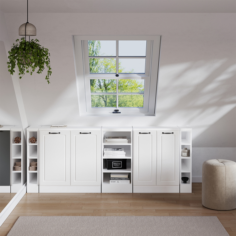 Dachschrägenschrank-set Rion, Weiß Landhaus, 210 Cm 5er Set Schrankkorpuss 60 Cm Tiefe, Vicco