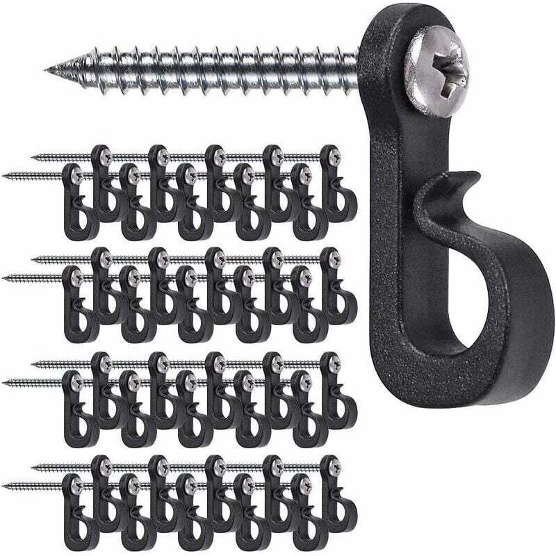 Crochets de suspension pour guirlandes lumineuses, 9 kg, 3,5 cm, noir, lot de 40