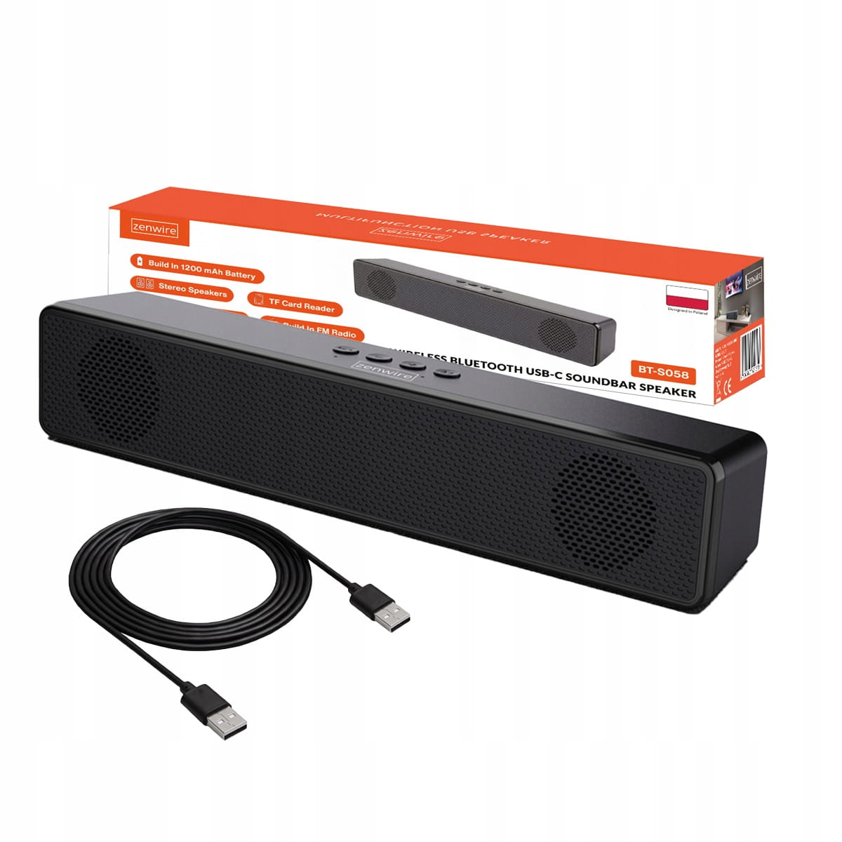 Mini Soundbar Portatile Con Altoparlante Bluetooth, Radio Fm Wireless, Scheda Sd, Usb E Ingresso Aux Zenwire Bt-s058