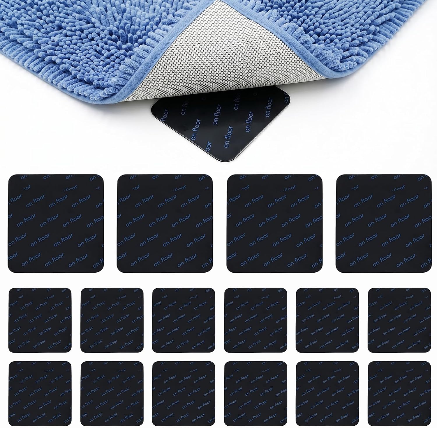 Tapis antidérapant adhésif 10x10 cm en polyuréthane, lavable et réutilisable, 1 mm d'épaisseur, lot de 16