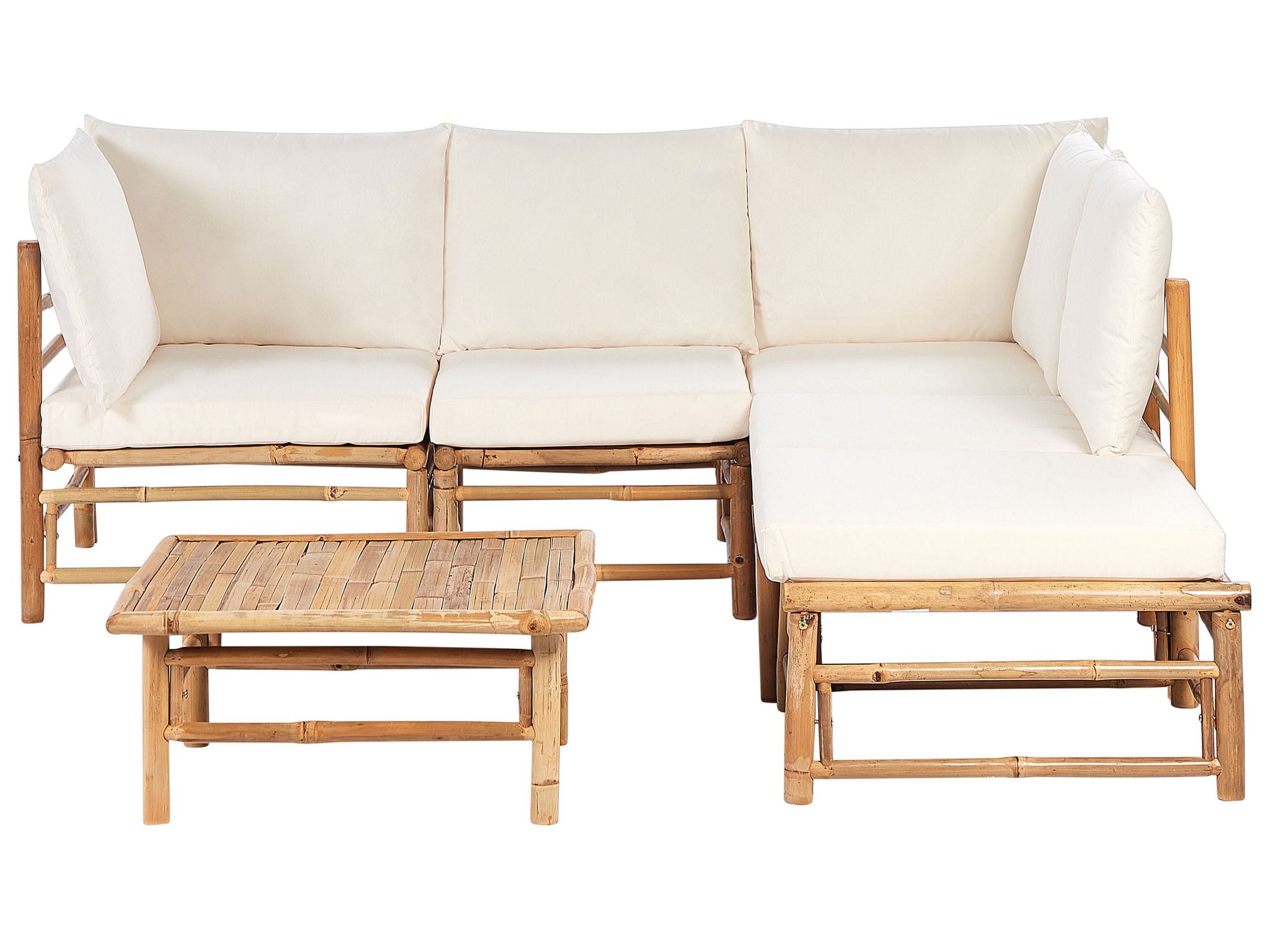 Beliani Garden Corner Sofa With Table 5 Seater Cerreto Left Hand Bamboo Wood Off-white