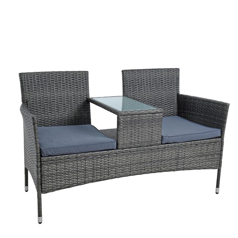 2 Fauteuils De Jardin Avec Coussins Et Table Intégrée En Polyrotin