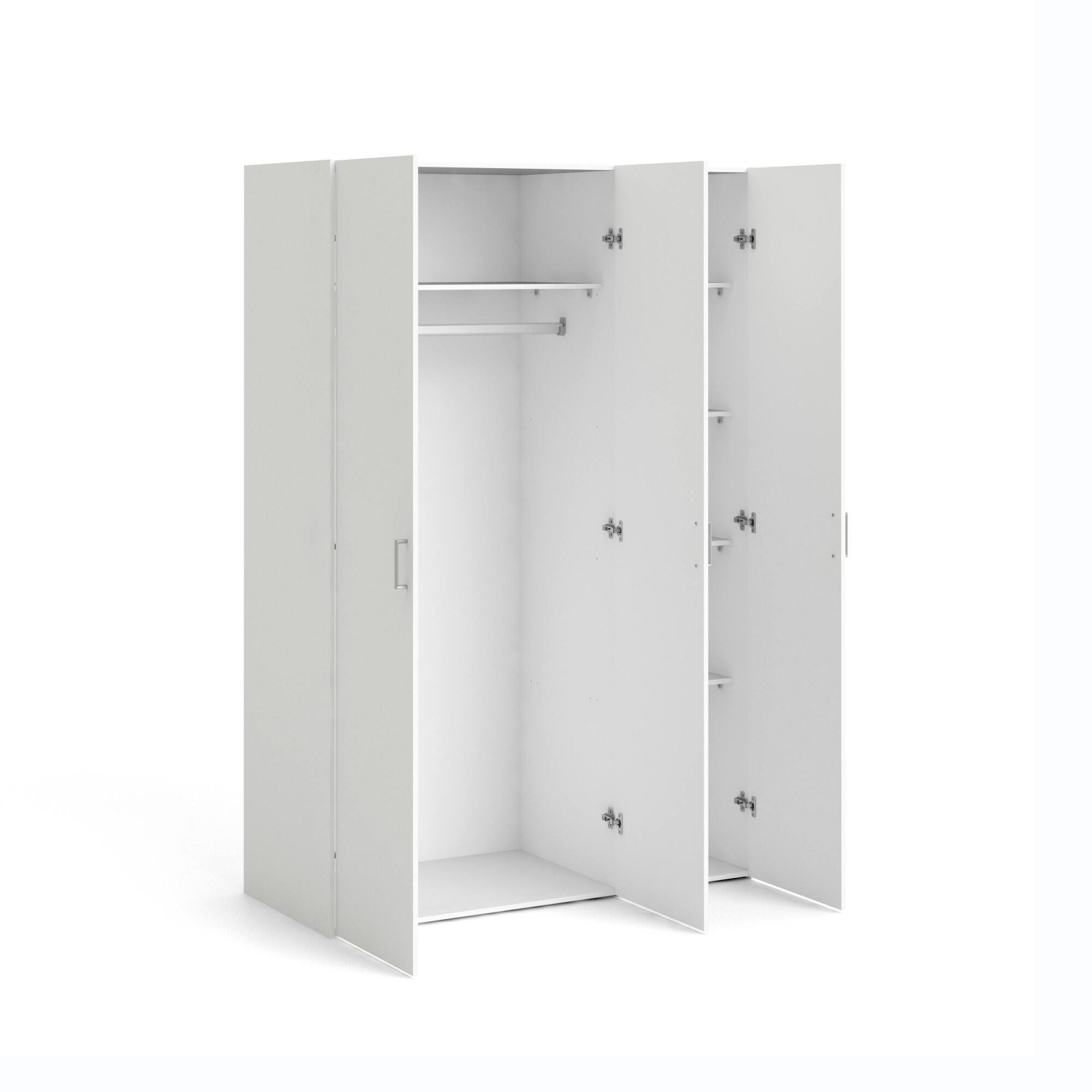 Armoire À Trois Portes Battantes Avec Quatre Étagères Internes Et Tringle À Vêtements, Couleur Blanche, Dimensions 115 X 175 X 49 Cm, Avec Emballage Renforcé - Dmora