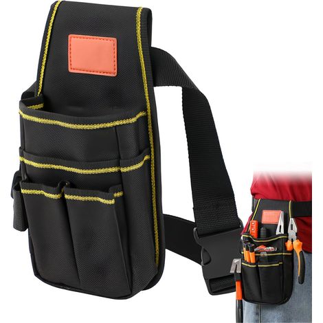 Ceinture à outils Oxford 600D, 26x14x10 cm, 1 grande poche, 3 poches frontales, 2 latérales, 9 boucles, sangle réglable 120 cm